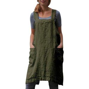 Cotton Linen Apron Cross Back Apron for Womens with Pockets Pinafore Dress for B